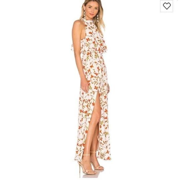 Lover + Friends Golden Ray Maxi Wrap Dress Size S Floral Palm Ruffle Slit - Picture 1 of 16